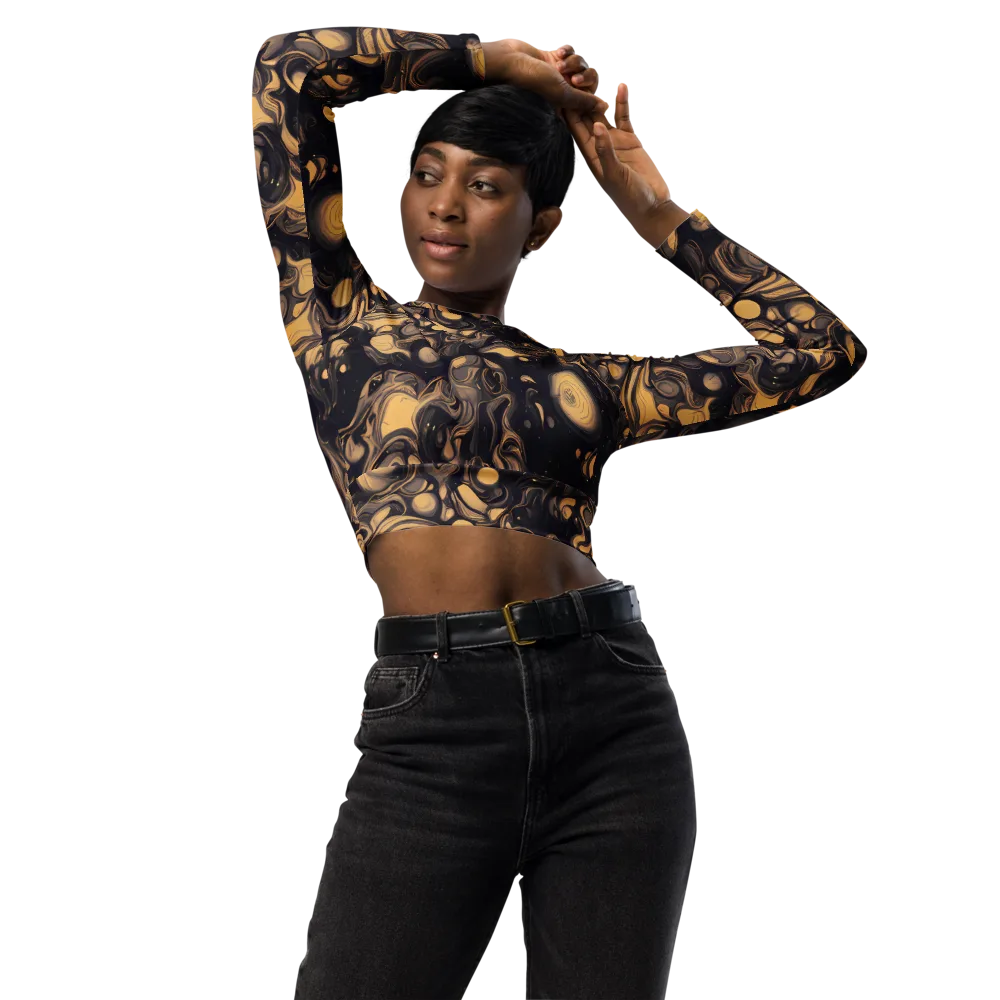 Nocturne Flow on Long Sleeve Crop Top — Front