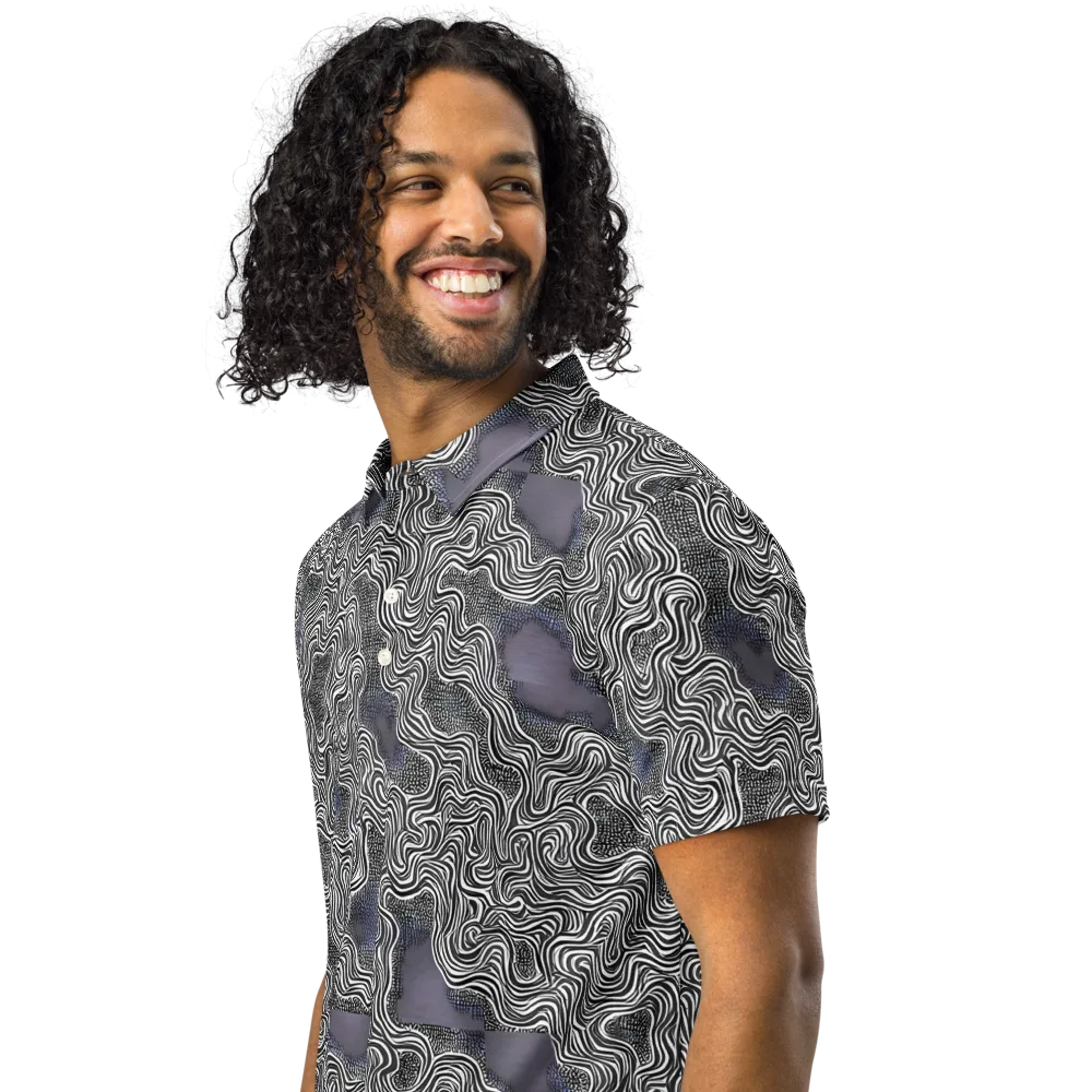 Sinuous Static on Men's Slim Fit Polo Shirt — Left Front