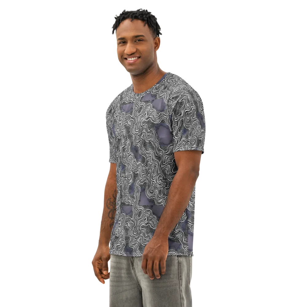 Sinuous Static on Men's Cotton Crew Neck T-Shirt — Left Front