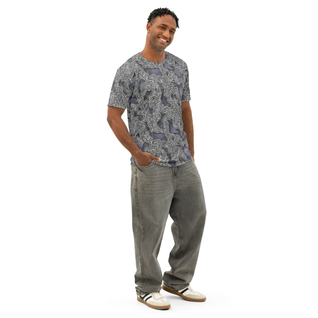 Sinuous Static on Men's Cotton Crew Neck T-Shirt — Right Front