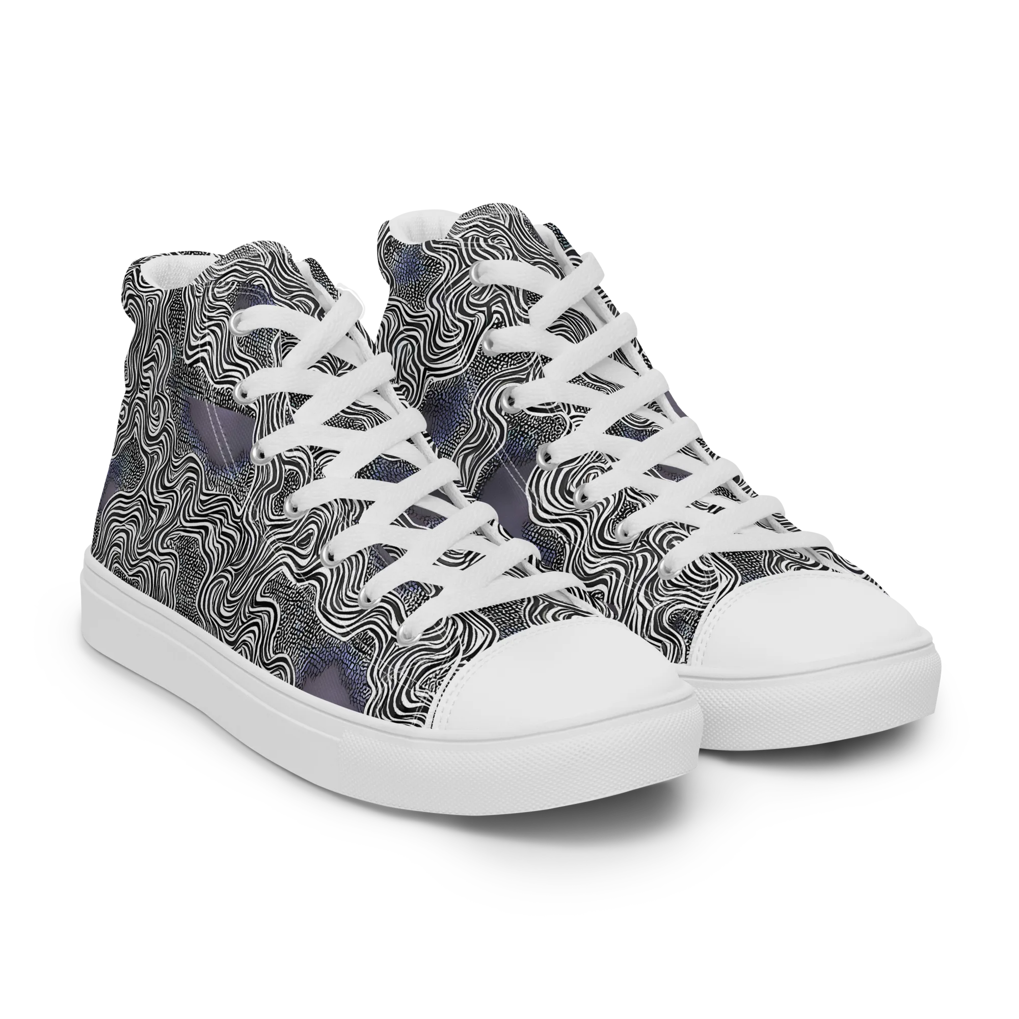 Sinuous Static on Men's High Top Canvas Shoes — Right Front