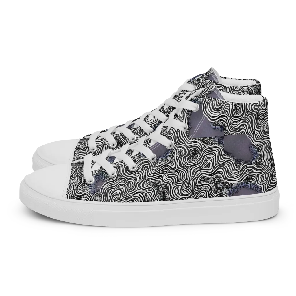 Sinuous Static on Men's High Top Canvas Shoes — Left