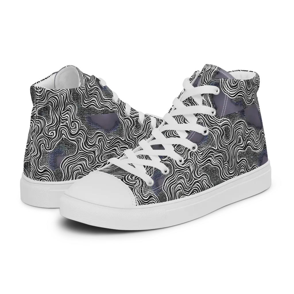 Sinuous Static on Men's High Top Canvas Shoes — Left