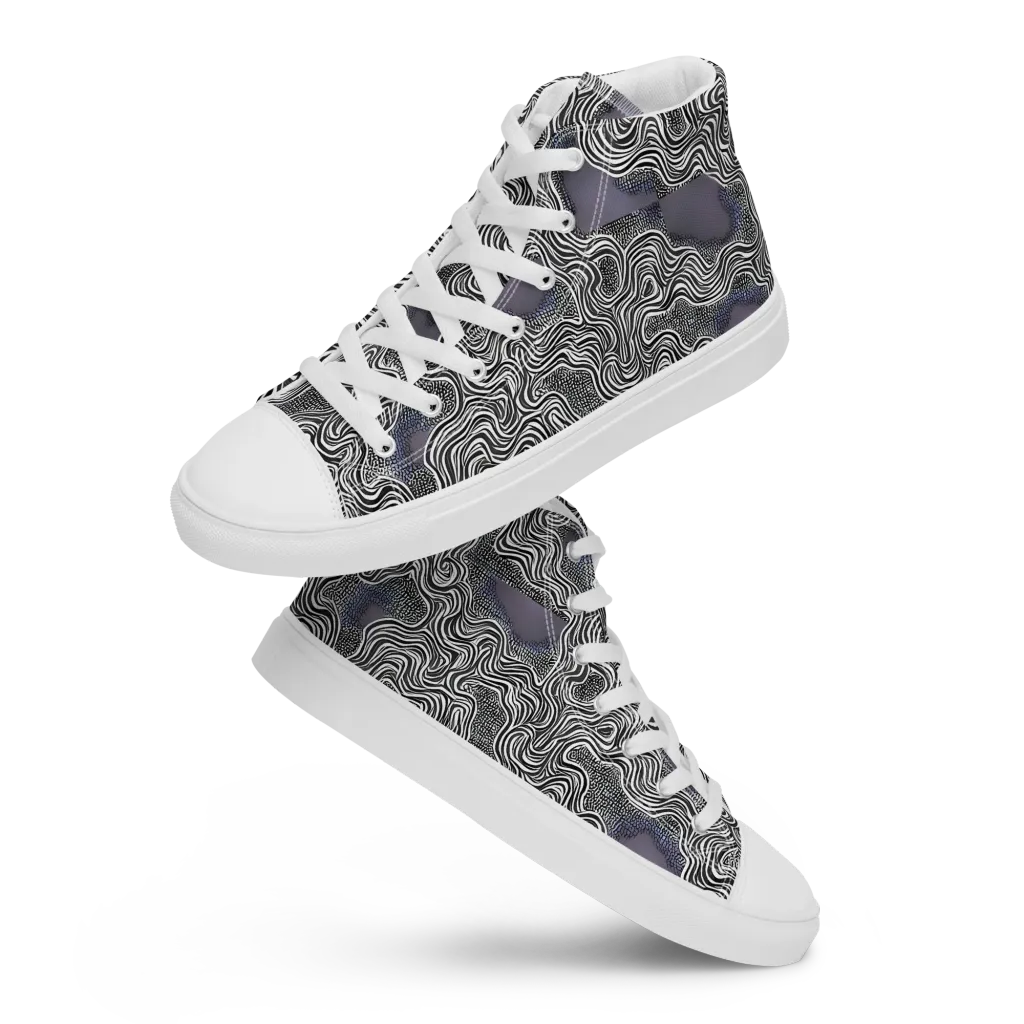 Sinuous Static on Men's High Top Canvas Shoes — Front