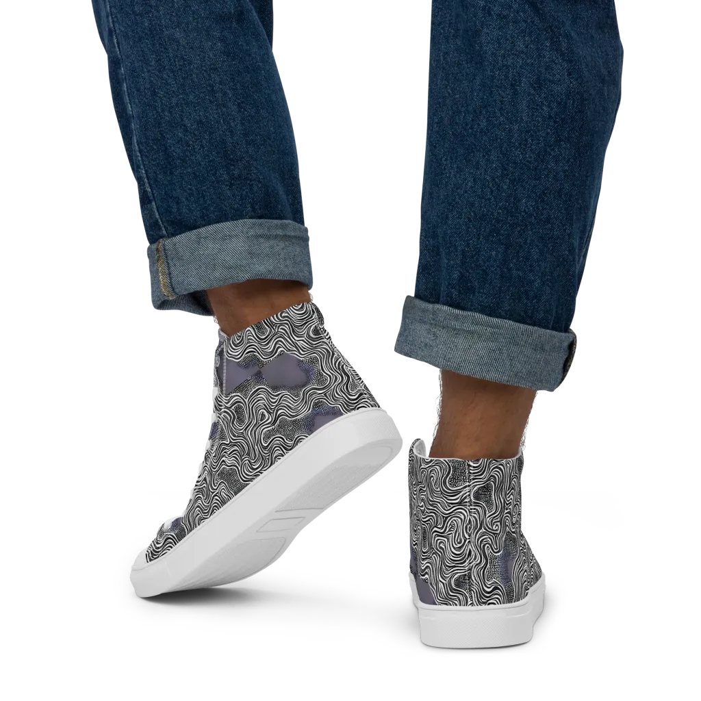 Sinuous Static on Men's High Top Canvas Shoes — Back