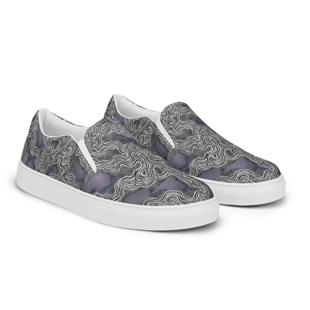 Sinuous Static on Men's Slip-On Canvas Shoes — Right Front