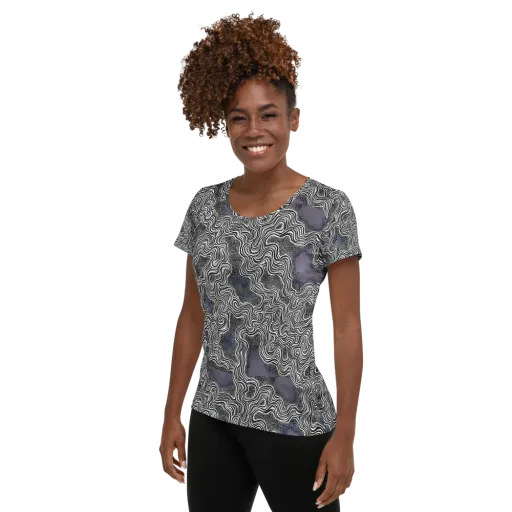 Sinuous Static on a Women's Athletic T-Shirt