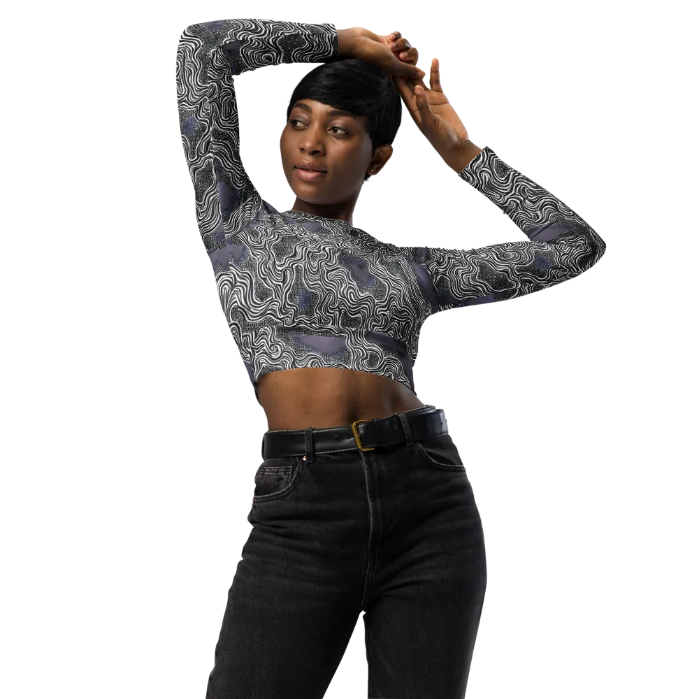 Sinuous Static on Long Sleeve Crop Top — Front