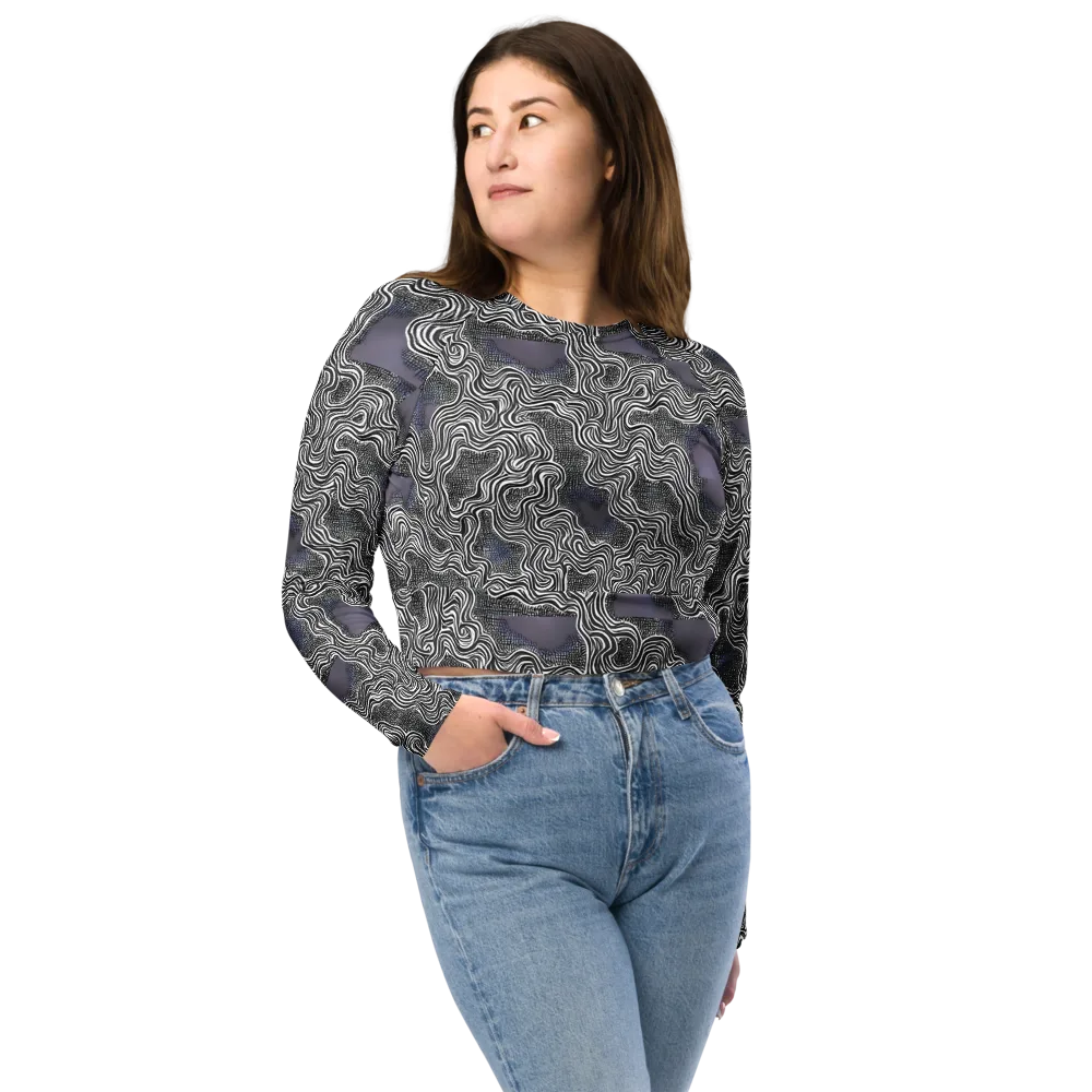 Sinuous Static on Long Sleeve Crop Top — Front