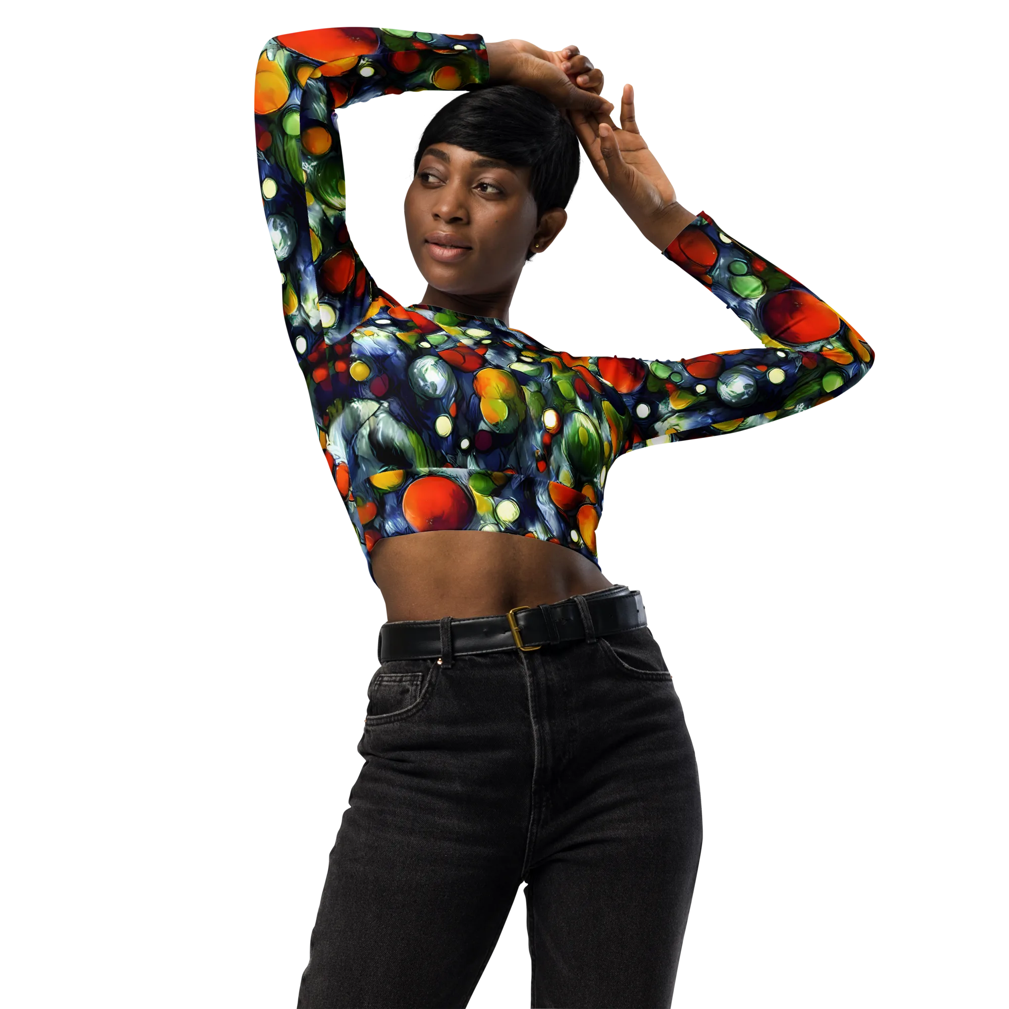 Neon Harvest on Long Sleeve Crop Top — Front