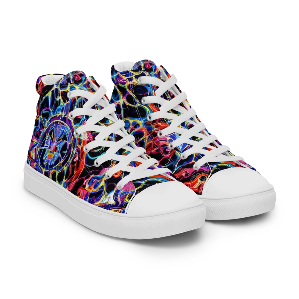 Abyssal Neon on Men's High Top Canvas Shoes — Right Front
