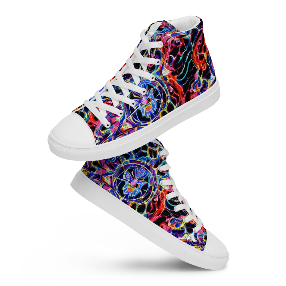 Abyssal Neon on Men's High Top Canvas Shoes — Front