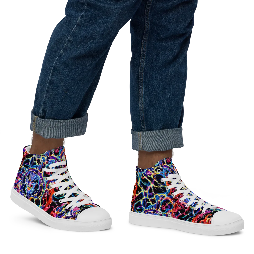 Abyssal Neon on Men's High Top Canvas Shoes — Right