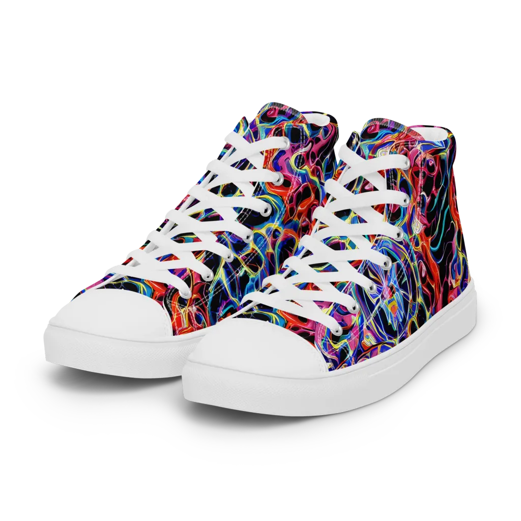 Abyssal Neon on Women's High Top Canvas Shoes — Left Front
