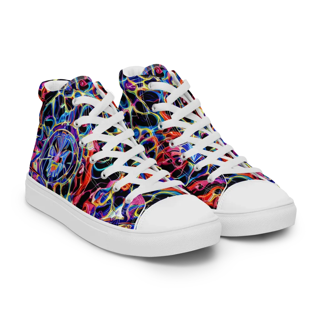 Abyssal Neon on Women's High Top Canvas Shoes — Right Front
