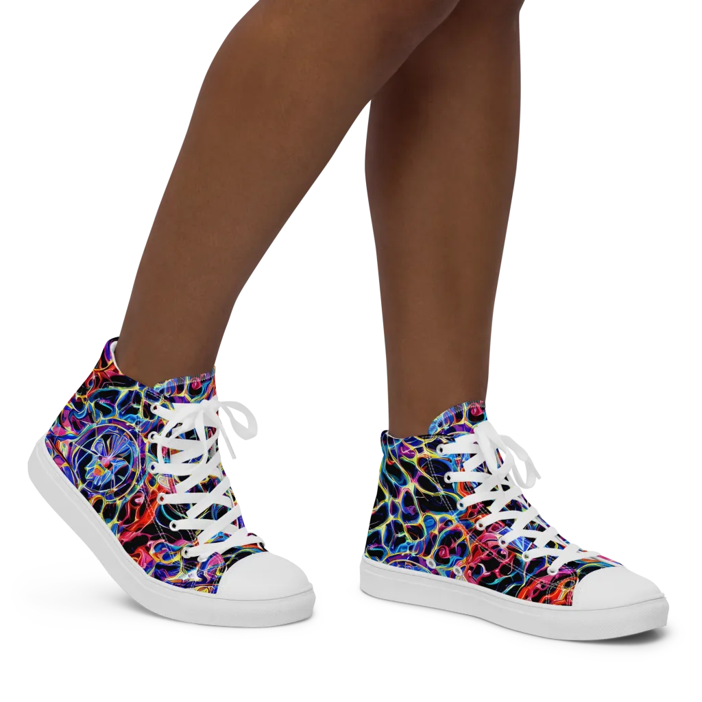 Abyssal Neon on Women's High Top Canvas Shoes — Right