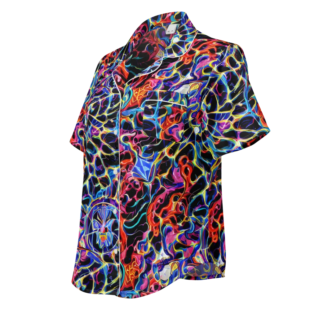Abyssal Neon on Women's Short Sleeve Pajama Top — Left Front