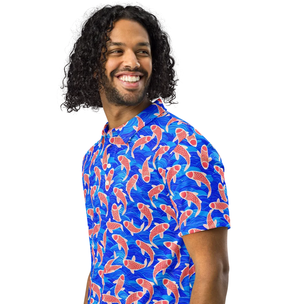 Cobalt Current on Men's Slim Fit Polo Shirt — Left Front