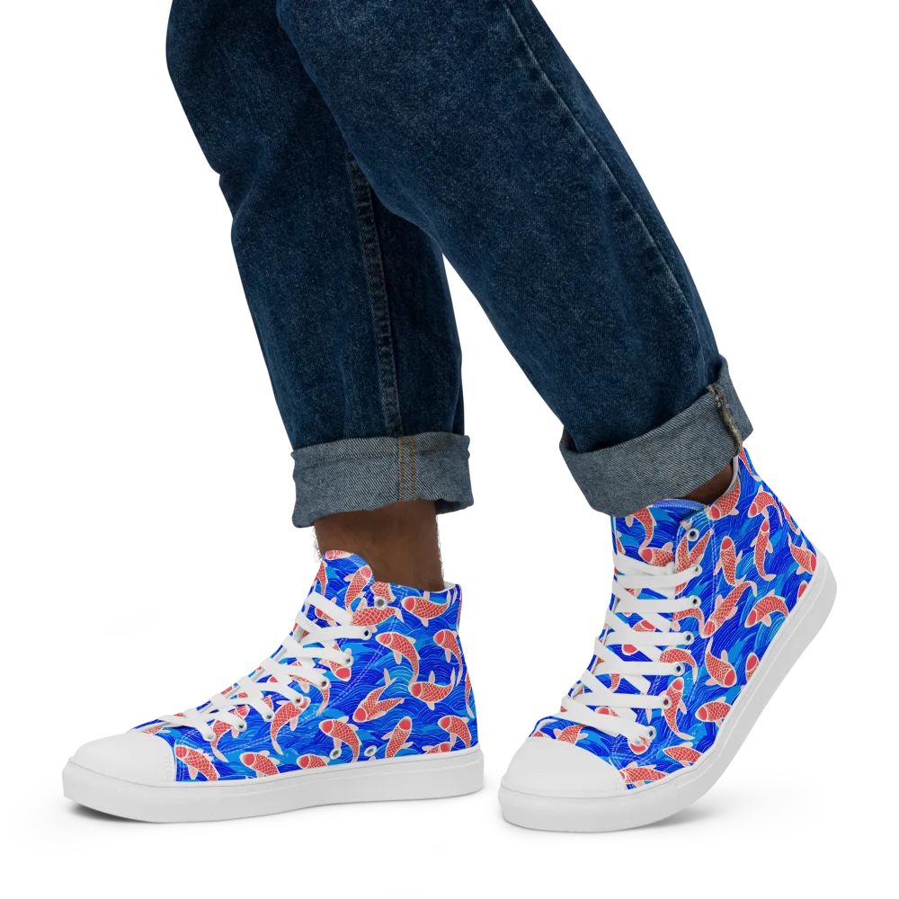 Cobalt Current on Men's High Top Canvas Shoes — Left
