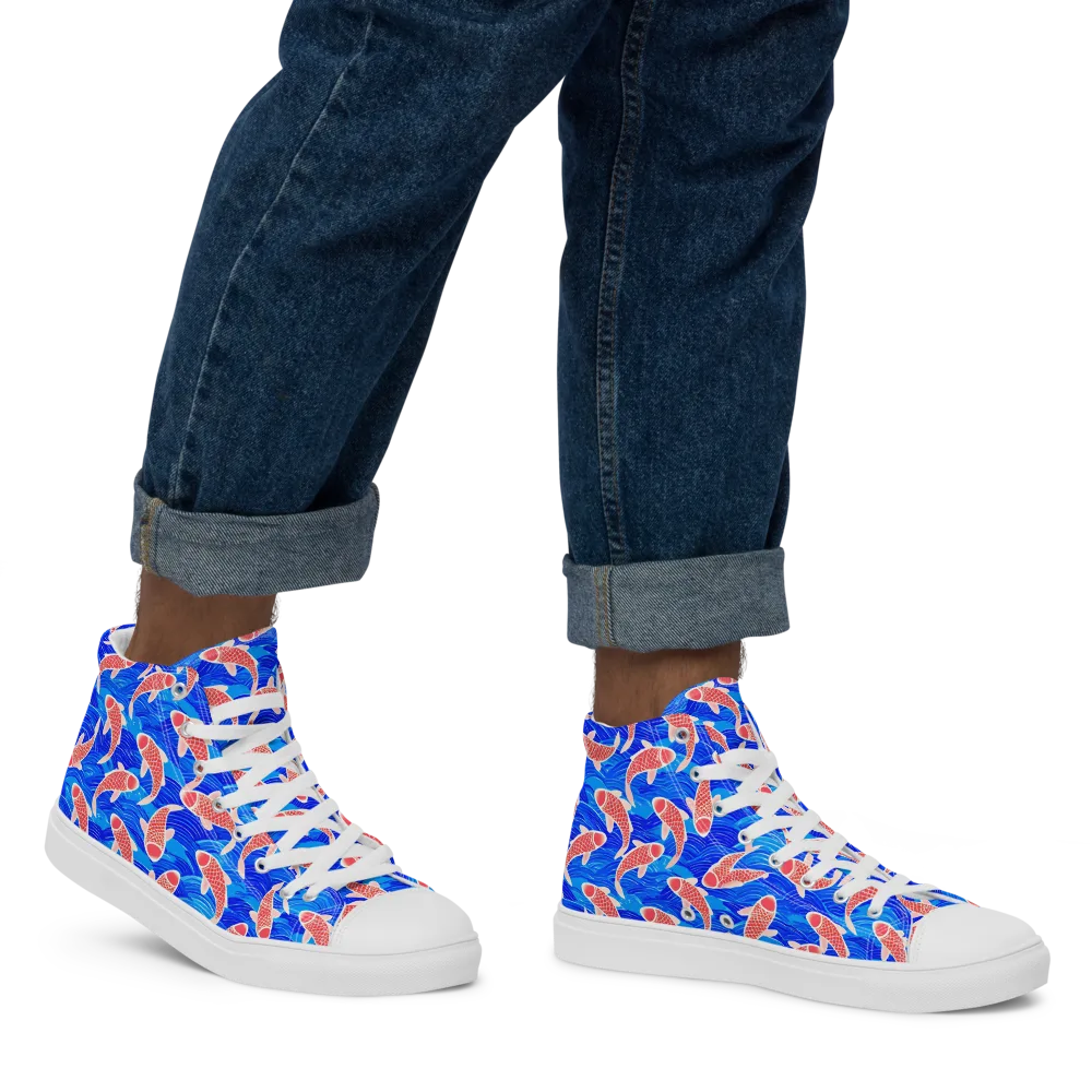 Cobalt Current on Men's High Top Canvas Shoes — Right