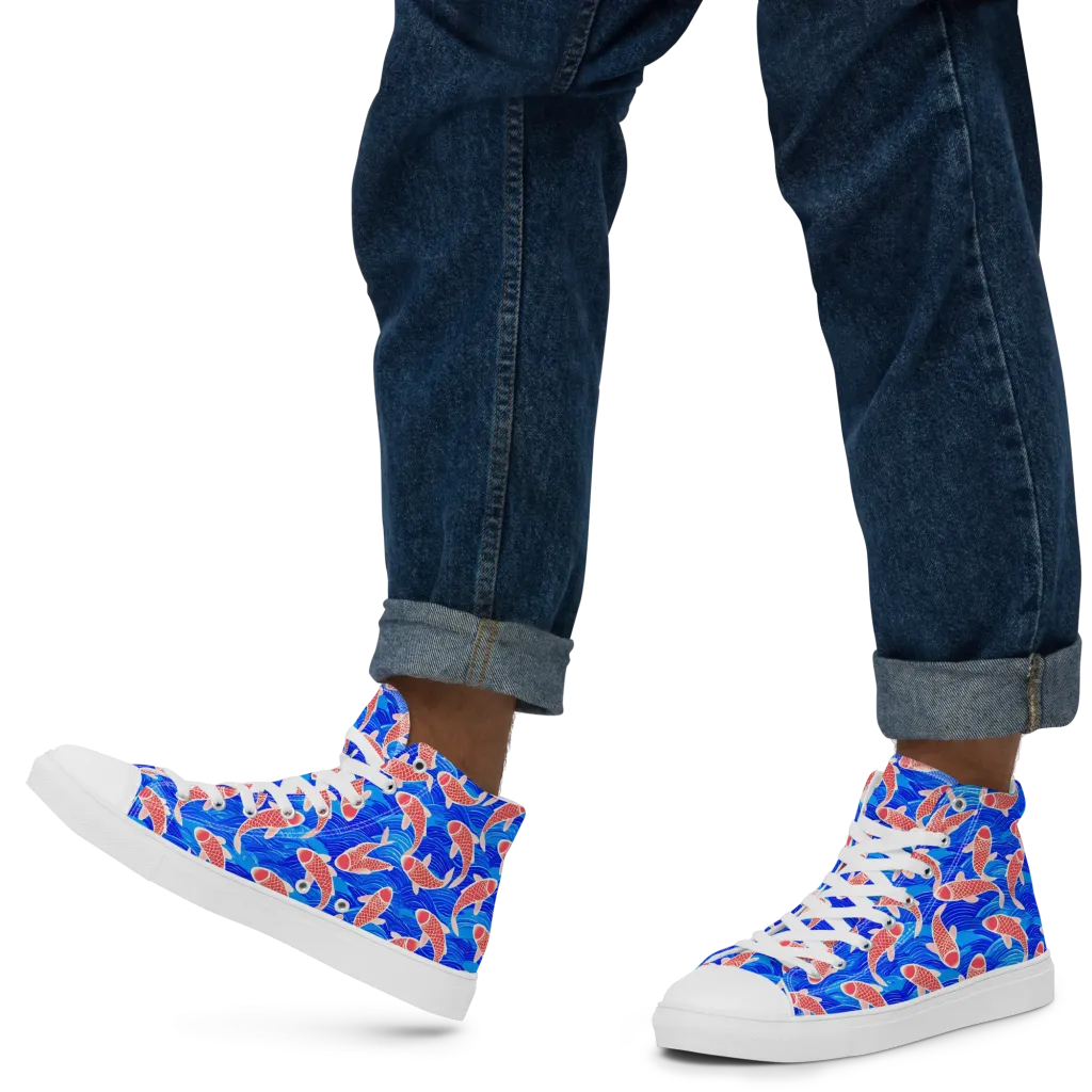 Cobalt Current on Men's High Top Canvas Shoes — Left