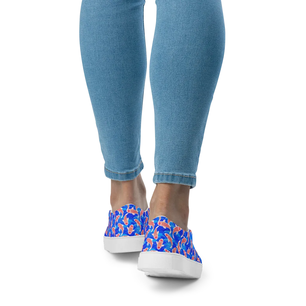 Cobalt Current on Women's Slip-On Canvas Shoes — Back