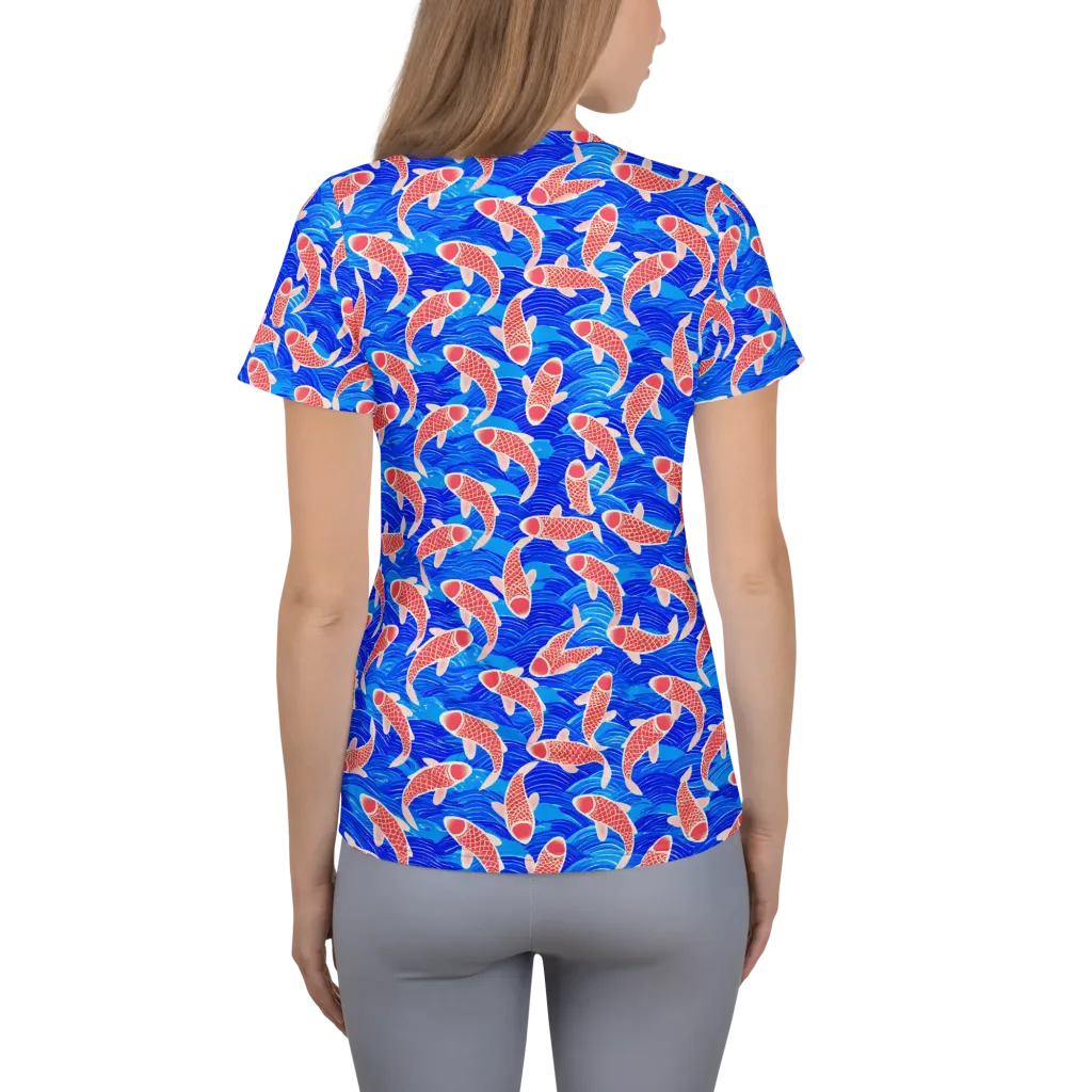 Cobalt Current on Women's Athletic T-Shirt — Back