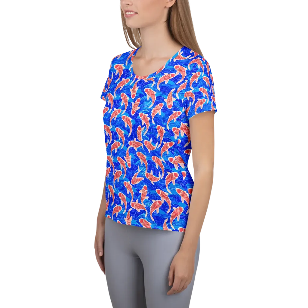 Cobalt Current on Women's Athletic T-Shirt — Left