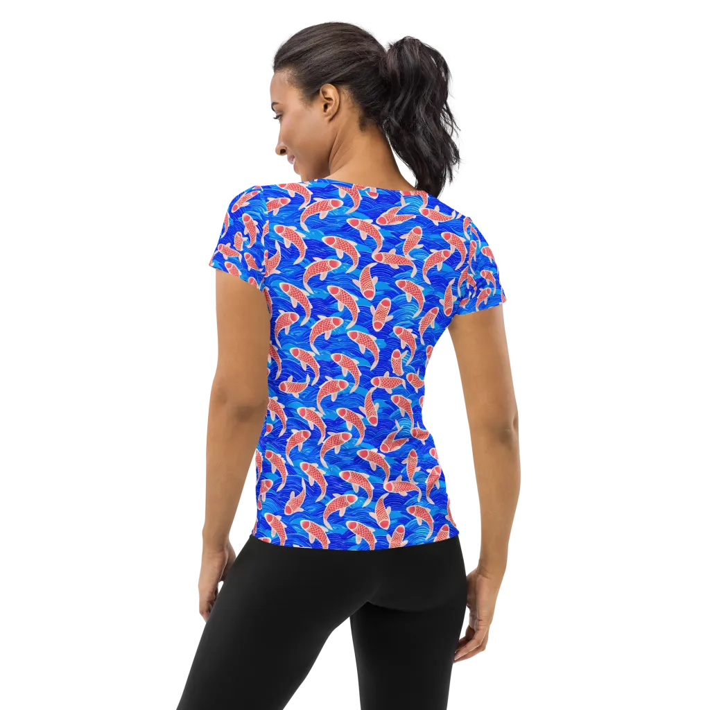 Cobalt Current on Women's Athletic T-Shirt — Back