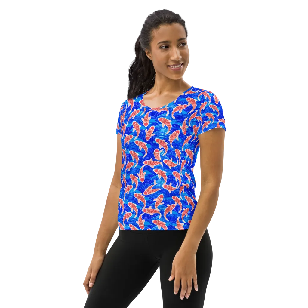 Cobalt Current on Women's Athletic T-Shirt — Left