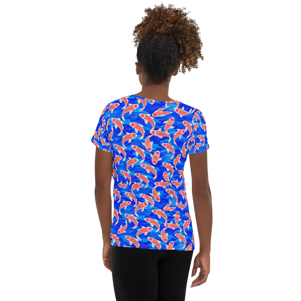 Cobalt Current on Women's Athletic T-Shirt — Back