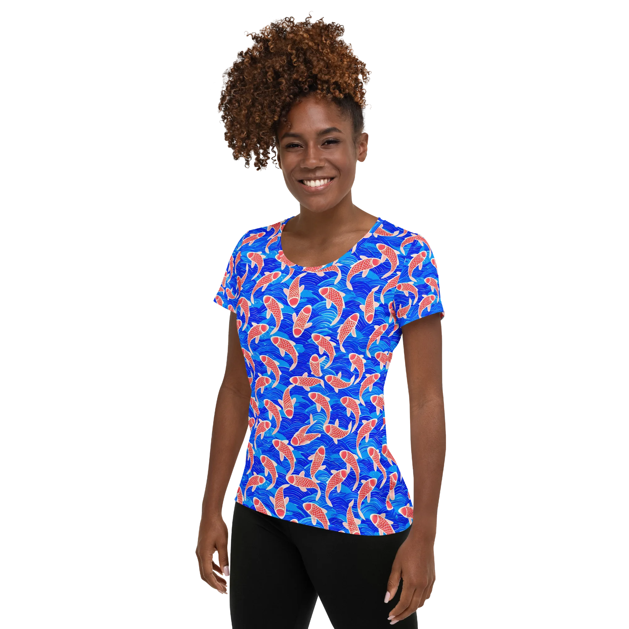 Cobalt Current on Women's Athletic T-Shirt — Left