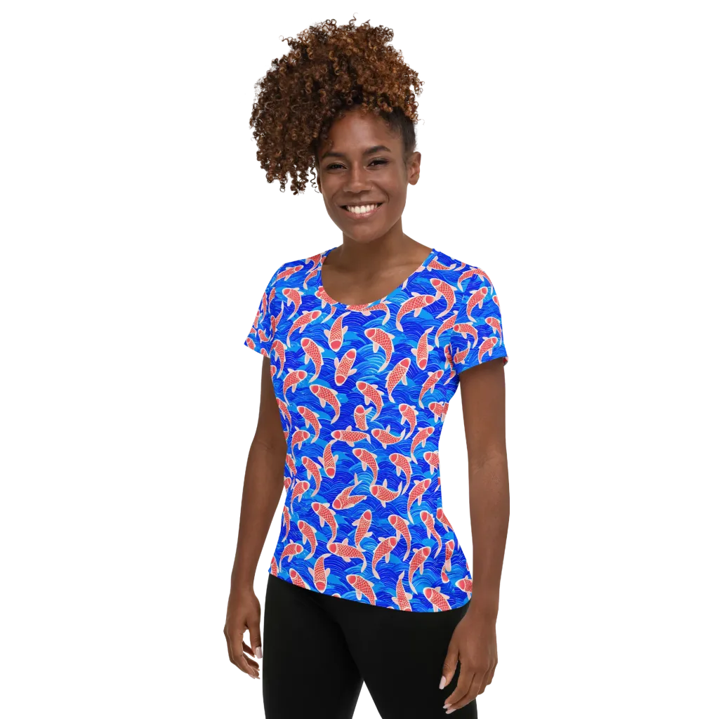 Cobalt Current on Women's Athletic T-Shirt — Left