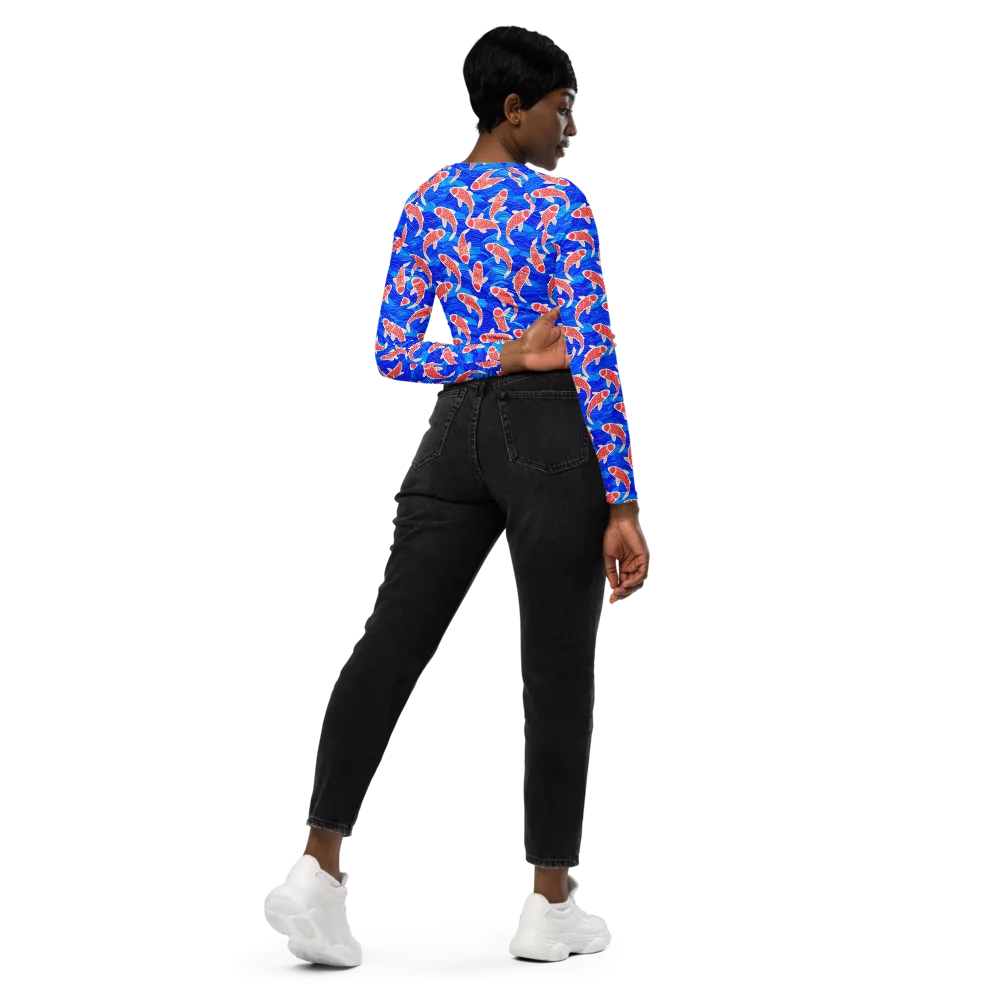 Cobalt Current on Long Sleeve Crop Top — Right Back