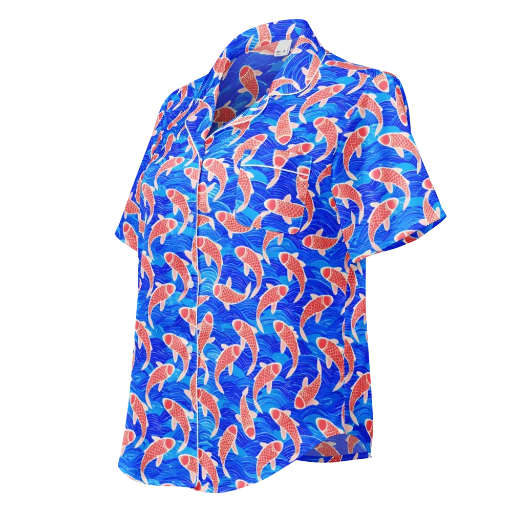 Cobalt Current on Women's Short Sleeve Pajama Top — Left Front