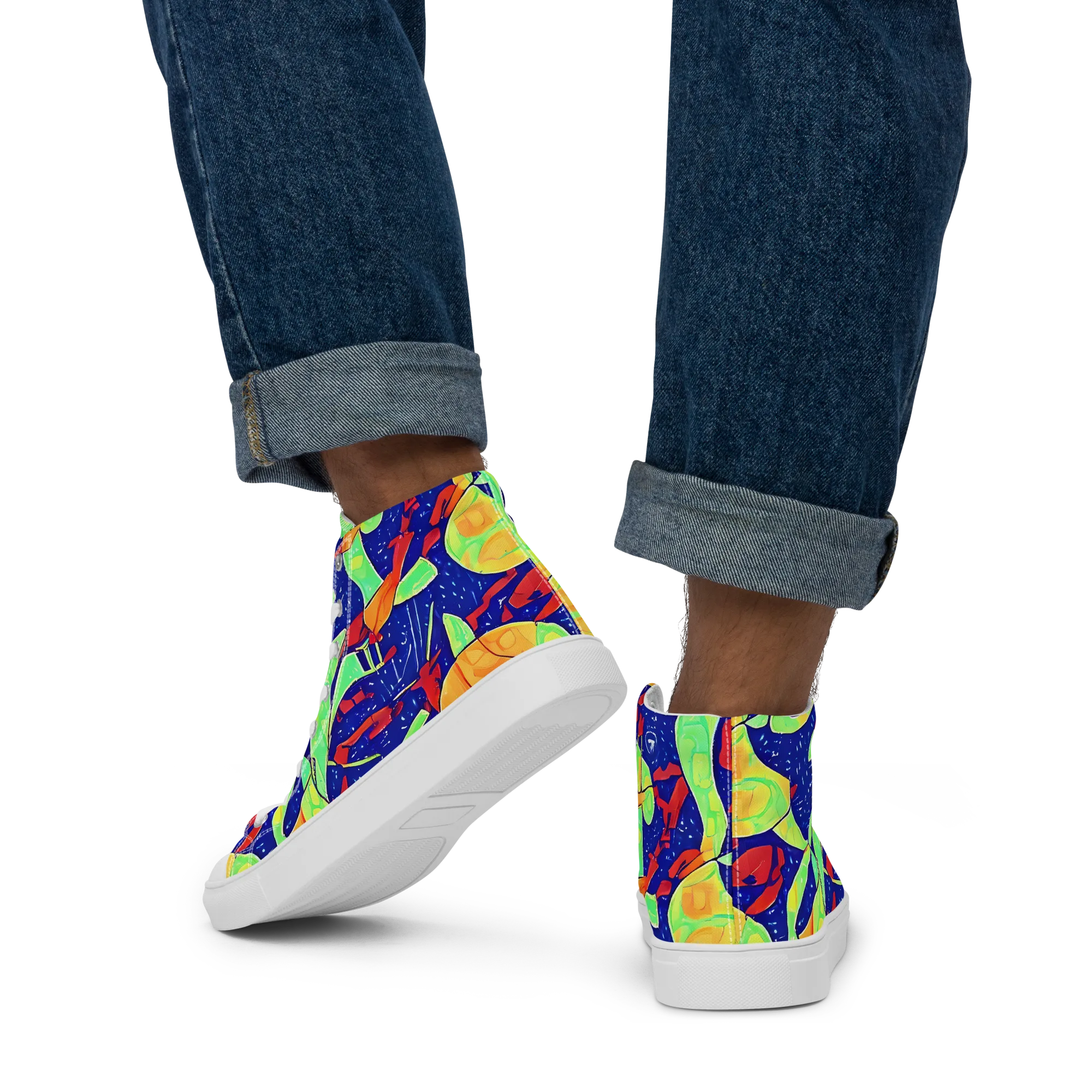 Prism Koi on Men's High Top Canvas Shoes — Back