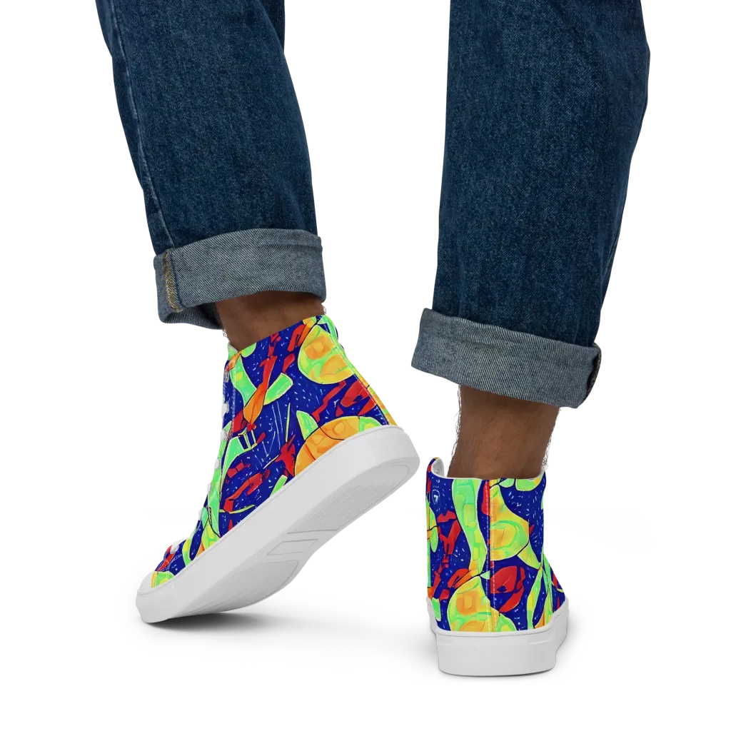 Prism Koi on Men's High Top Canvas Shoes — Back