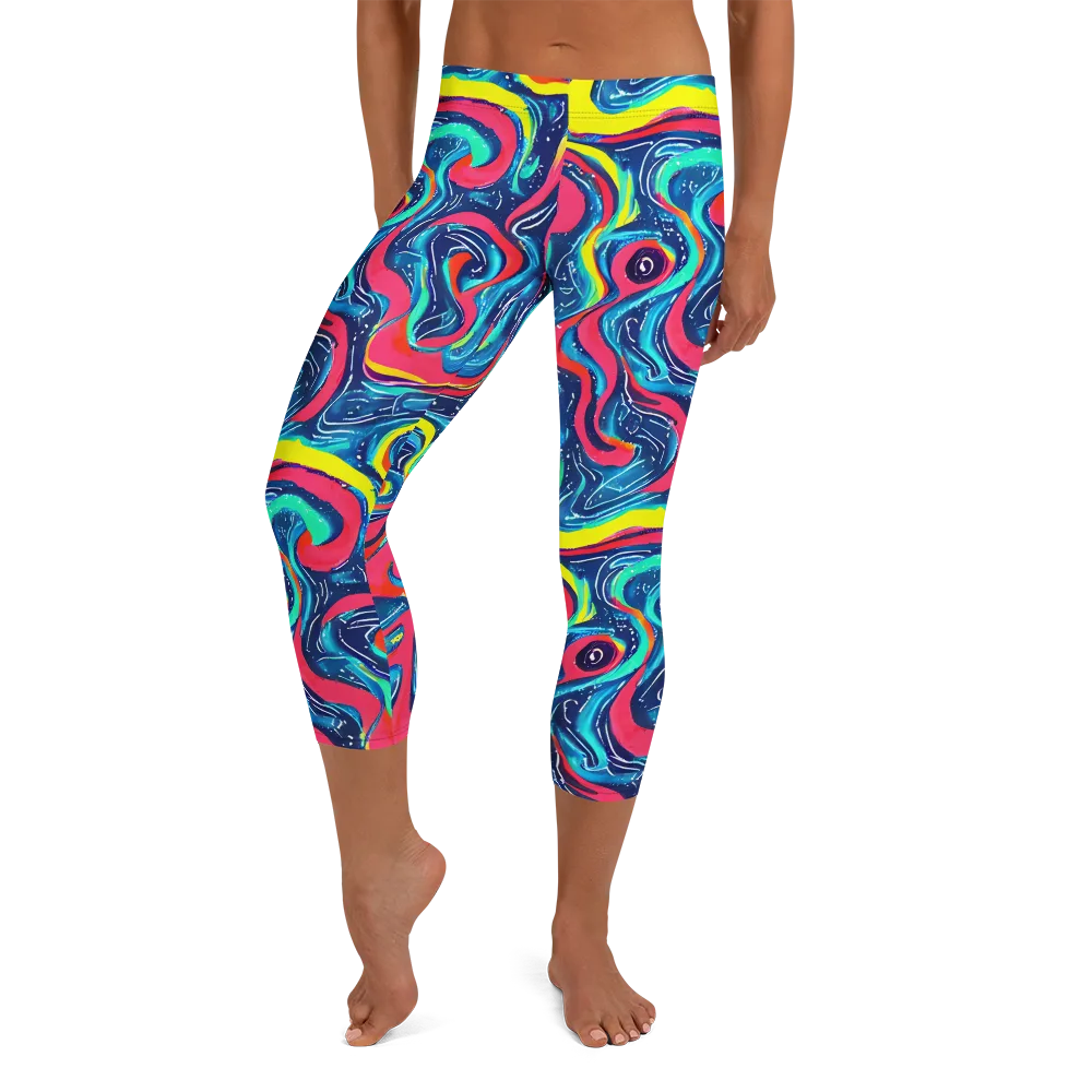 Electric Inkblot on Capri Leggings — Front