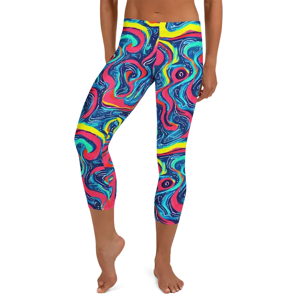 Electric Inkblot on Capri Leggings — Front