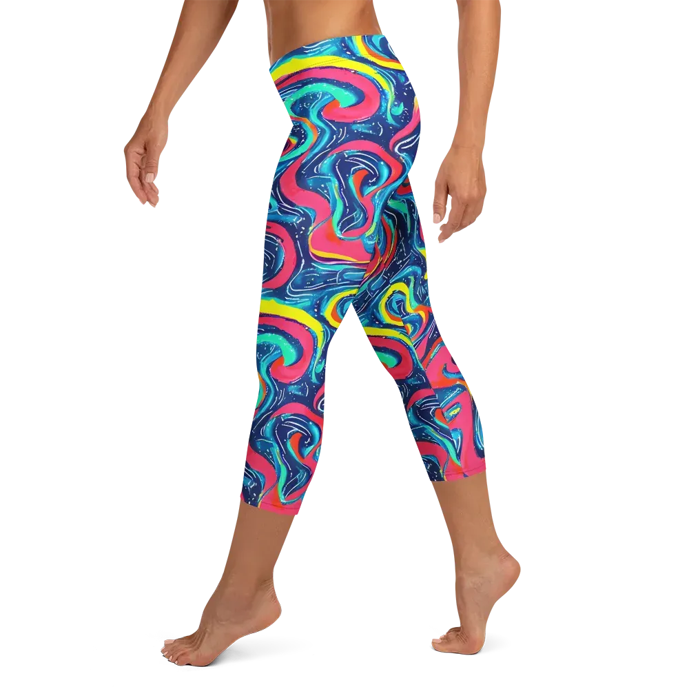 Electric Inkblot on Capri Leggings — Left