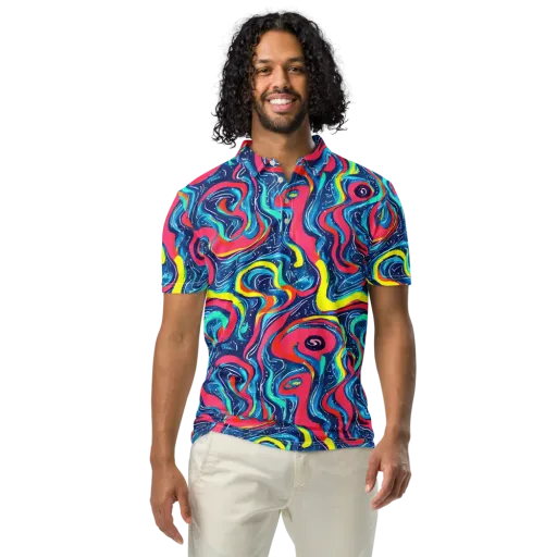 Electric Inkblot on a Men's Slim Fit Polo Shirt