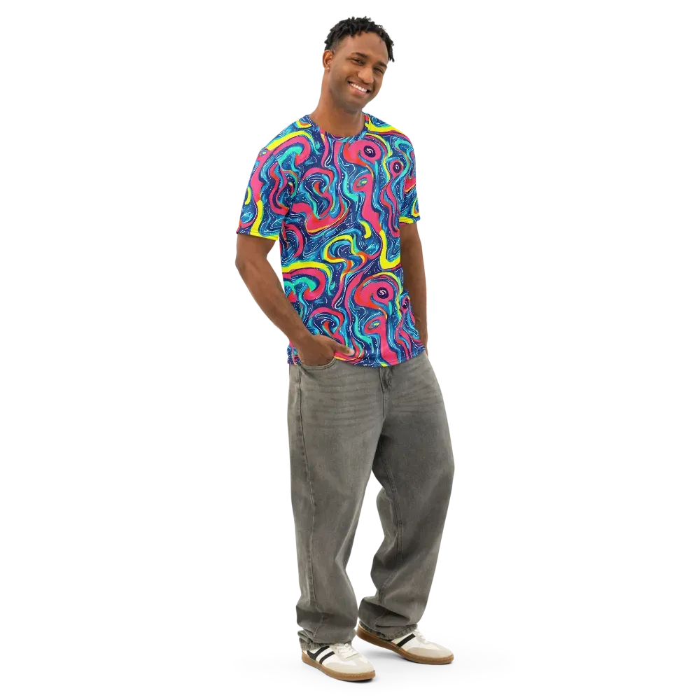 Electric Inkblot on Men's Cotton Crew Neck T-Shirt — Right Front