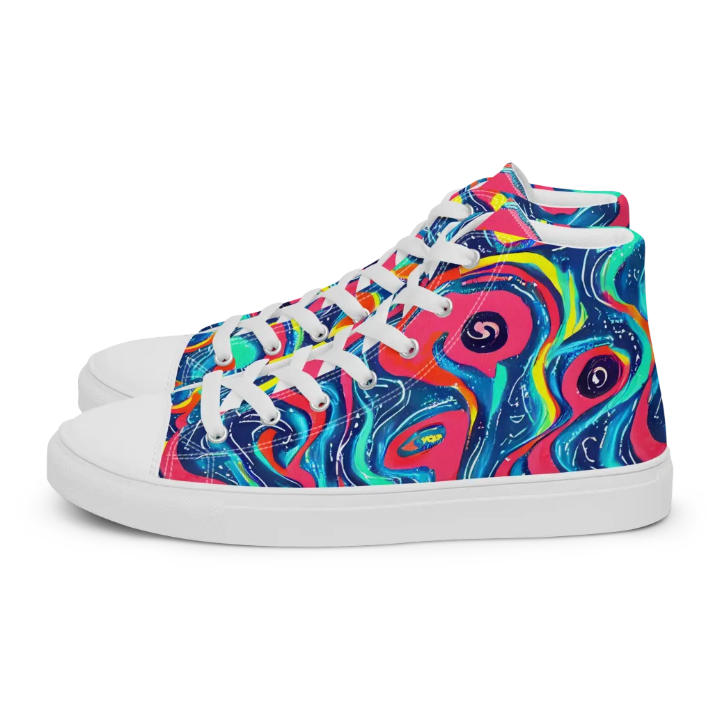 Electric Inkblot on Men's High Top Canvas Shoes — Left