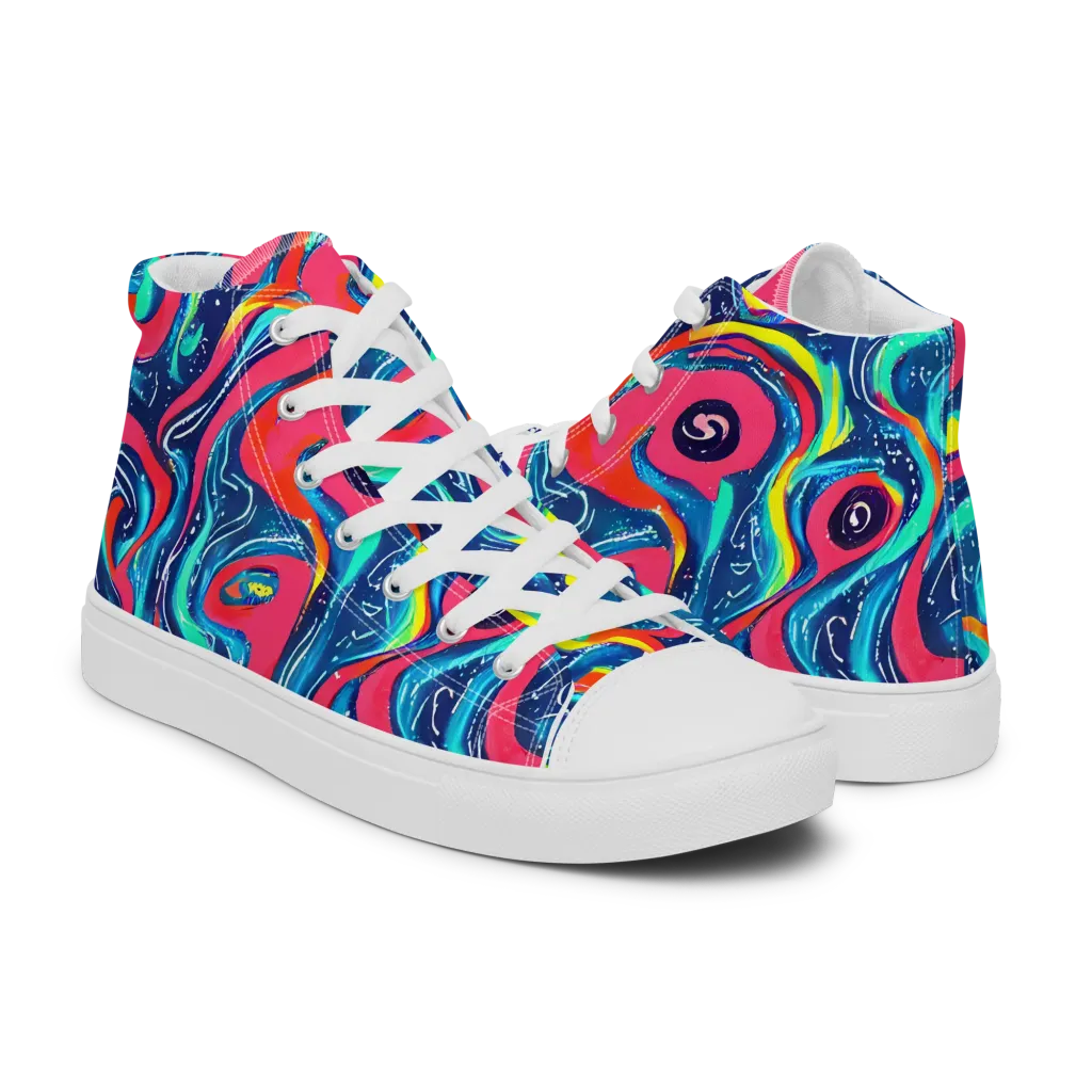Electric Inkblot on Men's High Top Canvas Shoes — Right