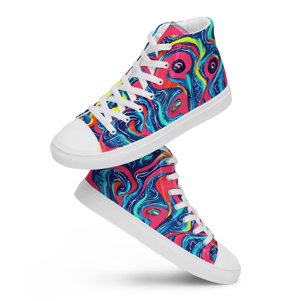 Electric Inkblot on Men's High Top Canvas Shoes — Front