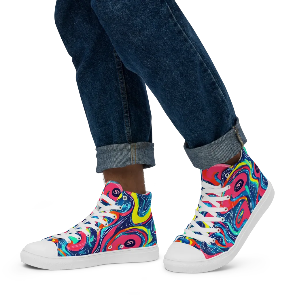 Electric Inkblot on Men's High Top Canvas Shoes — Left