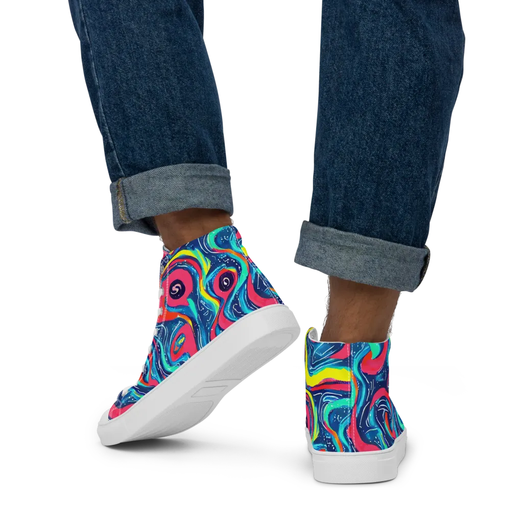Electric Inkblot on Men's High Top Canvas Shoes — Back