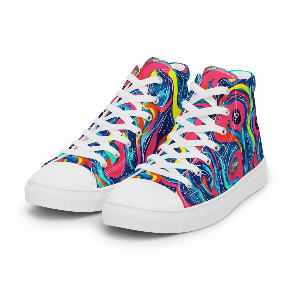 Electric Inkblot on Women's High Top Canvas Shoes — Left Front