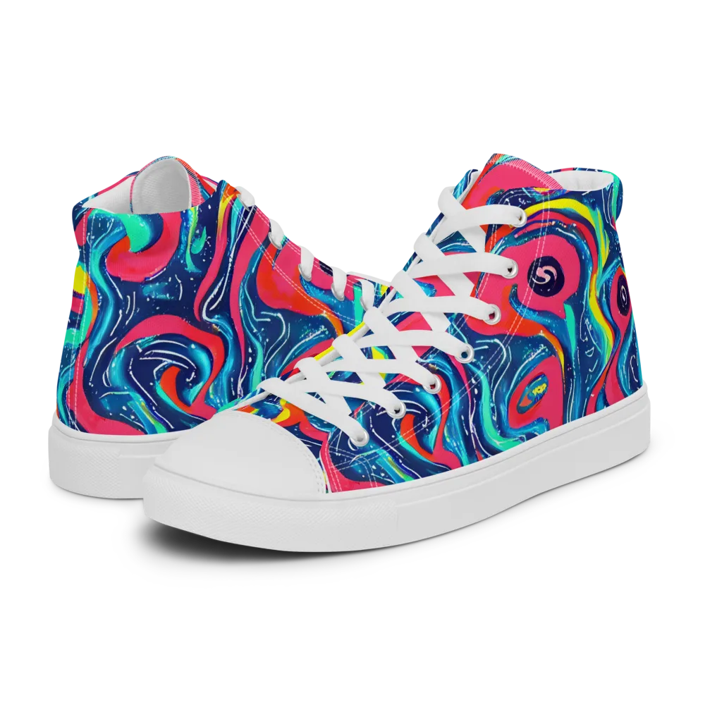Electric Inkblot on Women's High Top Canvas Shoes — Left