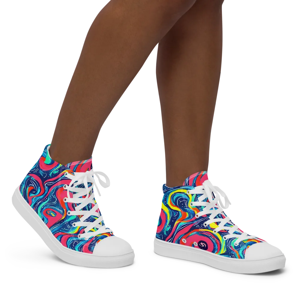 Electric Inkblot on Women's High Top Canvas Shoes — Right
